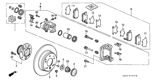 2003 Acura RL Left Rear Caliper Sub-Assembly Diagram for 43019-SZ3-A01