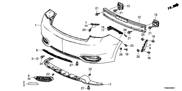 2018 Acura ILX Rear Bumper Diagram