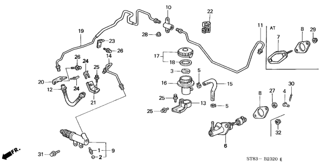 1999 Acura Integra 4 Door GS (LEATHER) KA 4AT Clutch Master Cylinder Diagram