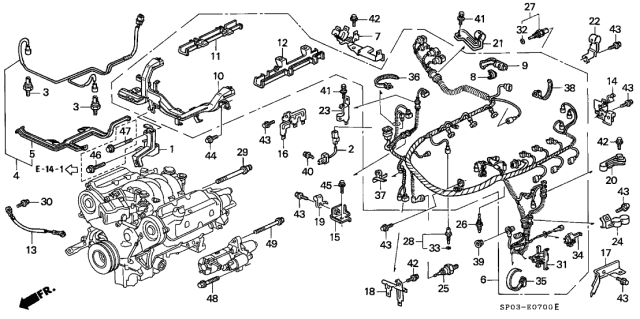 1993 Acura Legend 4 Door STD KA 5MT Engine Sub Cord - Clamp Diagram