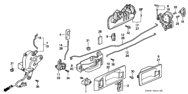 1990 Acura Integra Right Rear Inside Handle Assembly (Mitsui Kinzoku) Diagram for 72620-SK8-004