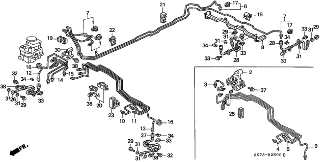1993 Acura Integra 3 Door GSL (LEATHER) KL 5MT Brake Lines Diagram