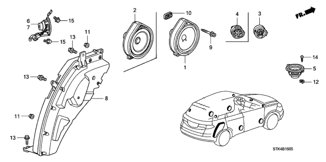 2008 Acura RDX Rear Left Shelf Speaker Diagram for 39120-STK-A61