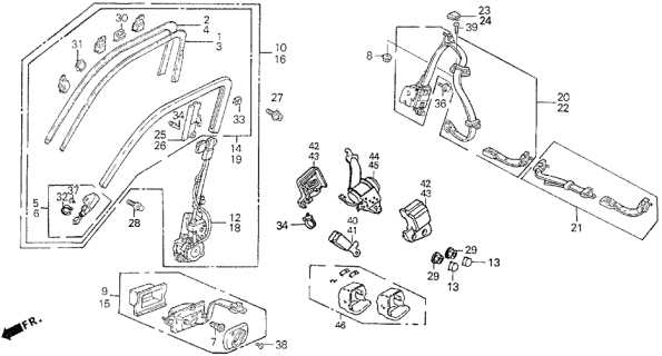 1993 Acura Integra Rail Guide Assembly, Driver Side Diagram for 81837-SK8-A03