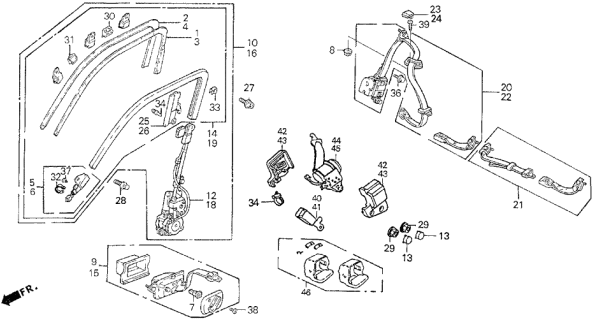 1993 Acura Integra 4 Door GSL (LEATHER) KL 4AT Seat Belts Diagram