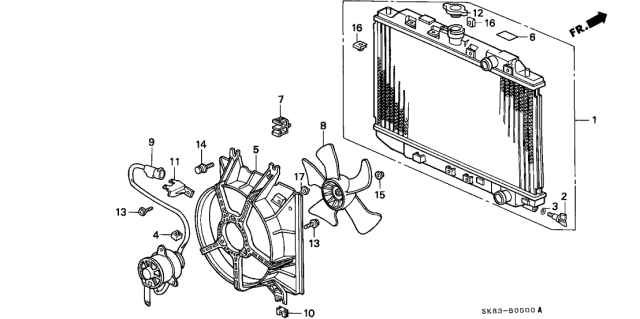 1990 Acura Integra 4 Door LS KA 5MT Radiator (DENSO) Diagram