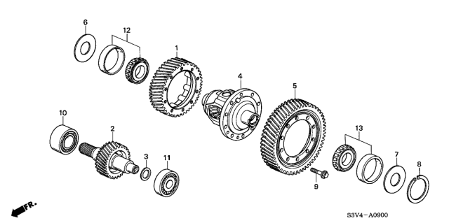 2001 Acura MDX Differential Bearing Spacer Diagram for 41382-P7T-000