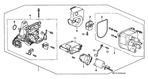 1993 Acura Integra 3 Door RS KL 5MT Distributor (TEC) Diagram