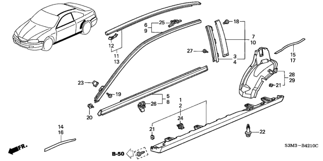 2002 Acura CL Molding, Passenger Side Drip Roof Diagram for 72420-S3M-A01