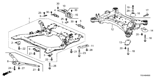 2021 Acura TLX 4 Door BASE KA XAT Front Sub Frame - Rear Beam Diagram