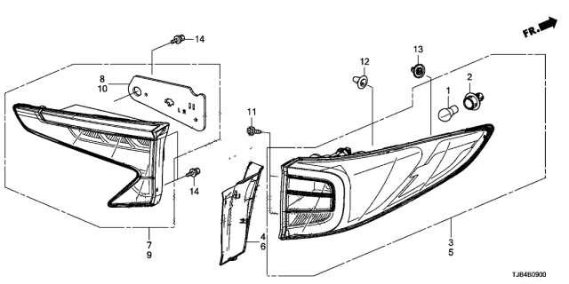 2019 Acura RDX Right Taillight Assembly Diagram for 33500-TJB-A01