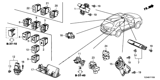 2016 Acura MDX Switch Assembly, Hazard Diagram for 35510-TY2-A01