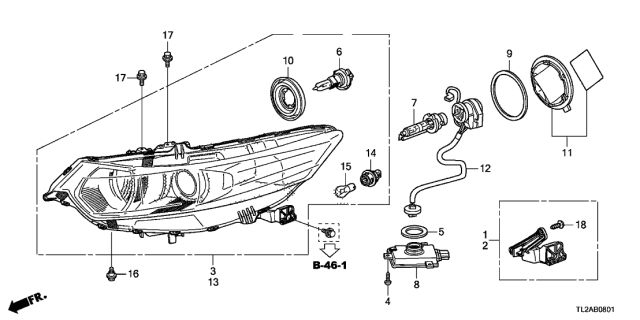 2013 Acura TSX 4 Door TSX V6 KA 5AT Headlight (HID) Diagram