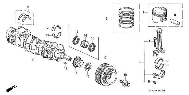 1998 Acura Integra Connecting Rod Bearing F (Pink) (Daido) Diagram for 13216-P72-003