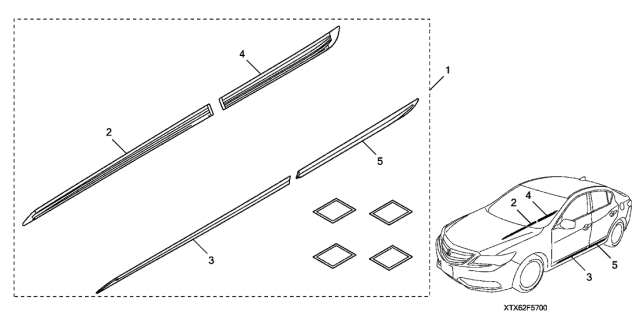 2020 Acura ILX Chrome Door Lower Garnish Diagram