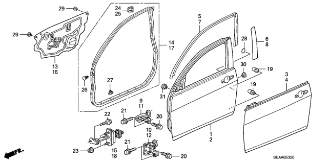 2008 Acura TSX Seal, Left Front Door Hole Diagram for 72361-SEC-A51