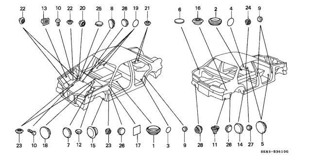 1993 Acura Integra 4 Door GSL (LEATHER) KL 4AT Grommet - Plug Diagram