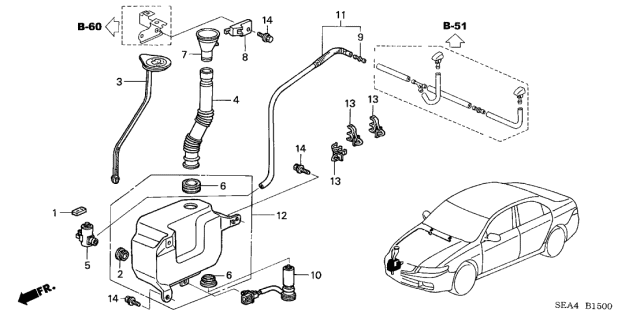2004 Acura TSX 4 Door TSX (NAVIGATION) KA 6MT Windshield Washer Diagram