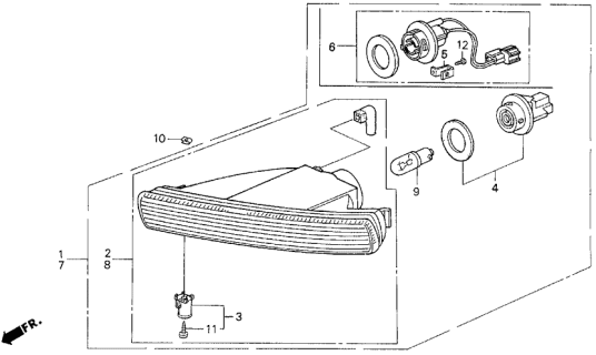 1991 Acura Legend Right Front Turn Light Assembly Diagram for 33300-SP1-A01