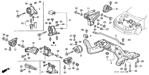 Front Left & Right Lower Motor Mounts – 97-2001 Acura Integra Type R (Manual Trans) – Solid Rubber