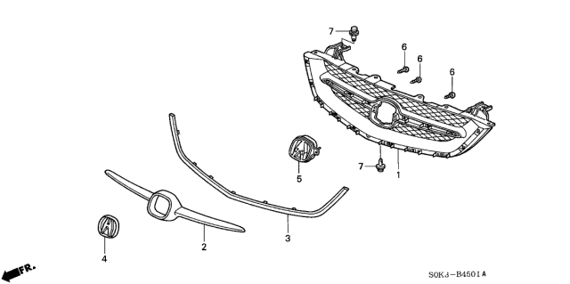 2002 Acura TL Front Grille Base Diagram for 75101-S0K-A02