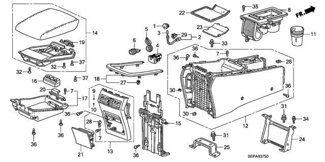 2008 Acura TL Center Console Arm Rest Black Diagram for 83404-SEP-A01ZA