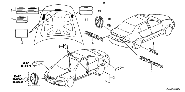 2010 Acura RL Emblems - Caution Labels Diagram