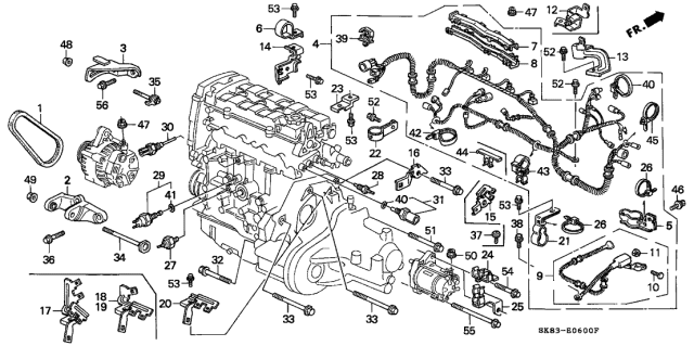 1992 Acura Integra Wire Harness, Engine Diagram for 32110-PR4-A52