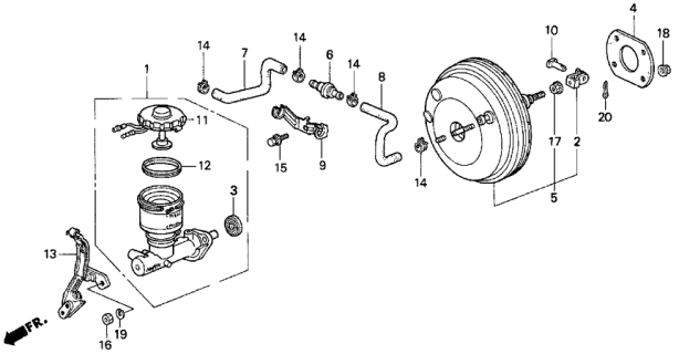 1996 Acura TL 4 Door BAS2.5 KA 4AT Brake Master Cylinder Diagram