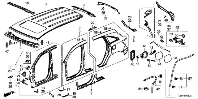 2019 Acura MDX Outer Panel - Roof Panel Diagram