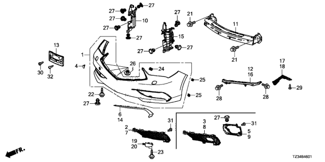 2018 Acura TLX Front Bumper Inner Grille Left Diagram for 71107-TZ3-A30