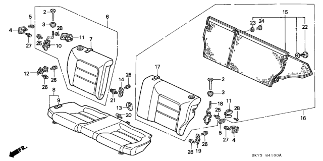 1991 Acura Integra Left Rear Seat-Back Trim *Y18L/Nh167L* Cover Diagram for 82521-SK7-V01ZA