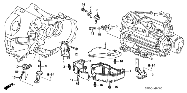 2003 Acura NSX 2 Door NSX-T KA 6MT MT Shift Lever Diagram