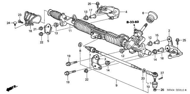 2002 Acura RSX Steering Gear Box Mounting Bush Diagram for 53685-S6M-000