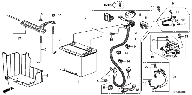 2009 Acura MDX Box, Battery (95D) Diagram for 31521-STX-A01