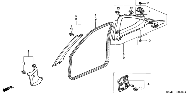 2005 Acura RSX Pillar Garnish Diagram