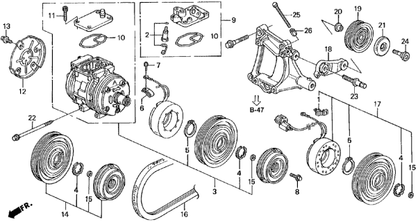 1994 Acura Integra 4 Door RS KA 4AT A/C Compressor (DENSO) Diagram
