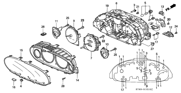 1999 Acura Integra 4 Door GS (LEATHER) KA 4AT Combination Meter Components Diagram