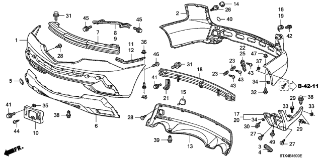 2008 Acura MDX Rear Bumper Trim Reflector Left Diagram for 33555-STX-A01