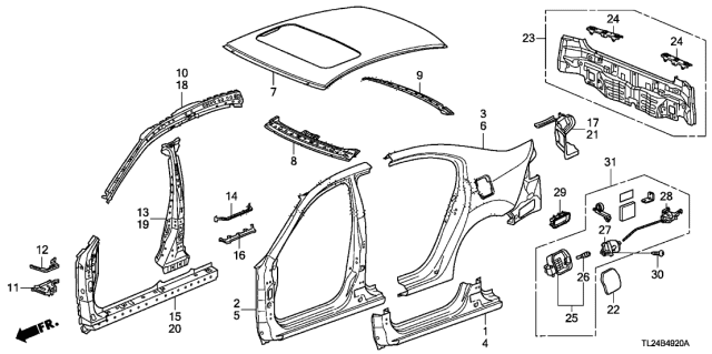 2009 Acura TSX 4 Door TSX (TECH) KA 6MT Outer Panel - Rear Panel Diagram