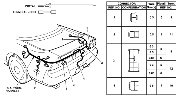 1997 Acura NSX 2 Door NSX-T KA 6MT Electrical Connector (Rear) Diagram