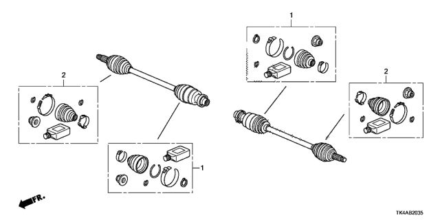 2013 Acura TL 4 Door TECH (SHAWD) KA 6MT Rear Driveshaft Set Short Parts Diagram