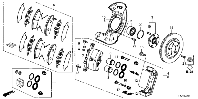 2014 Acura RLX Front Disc Brake pad Set Diagram for 45022-TY3-A01