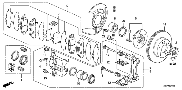 2008 Acura TL Caliper Sub-Assembly, Passenger Side Diagram for 45018-SEP-A00