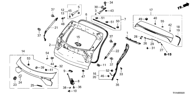 2022 Acura MDX Trunk Lid Grommet Diagram for 90601-SNV-P01