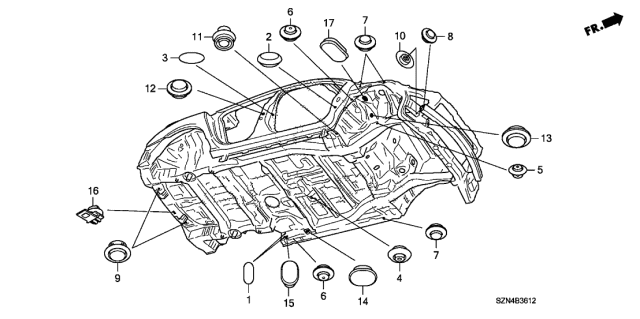 2010 Acura ZDX 5 Door TECH KA 6AT Grommet Diagram