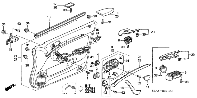 2006 Acura TSX Right Front Door Armrest Assembly (Graphite Black) (Leather) Diagram for 83502-SEA-J31ZA