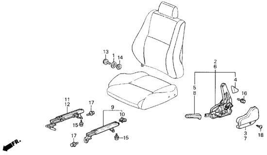 1989 Acura Integra 3 Door LS KA 5MT Front Seat Components Diagram