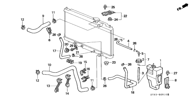 1994 Acura Integra Water Hose Clamp Diagram for 19519-P54-003