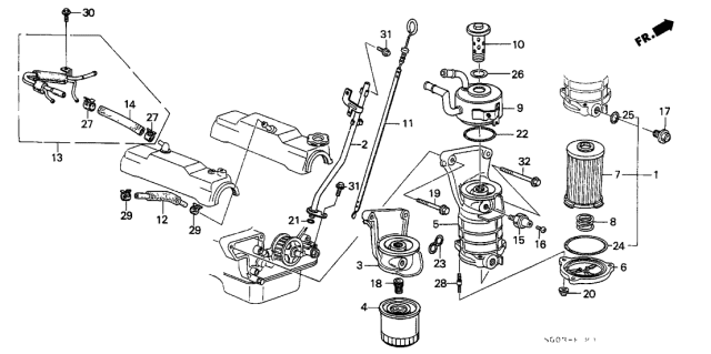 1989 Acura Legend Base, Oil Filter Diagram for 15301-PL2-000